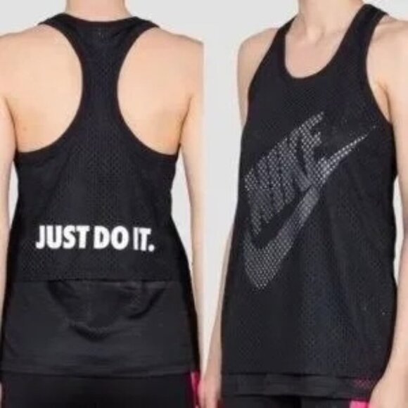 Nike Just Do It Black Mesh 2 Layer Racerback Tank Top - Picture 1 of 8